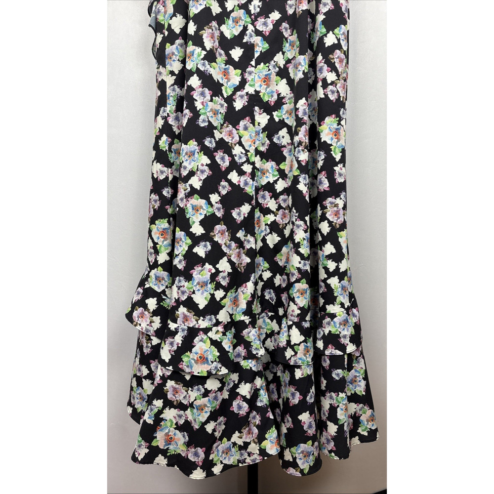 Aidan Mattox Strapless Floral Maxi Dress Women's 12 Black Hi-Low Ruffle Party - Picture 9 of 13